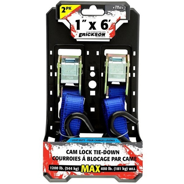 CAM BUCKLE TIE DOWN 1"x6', 1200 lbs - 2 pk
