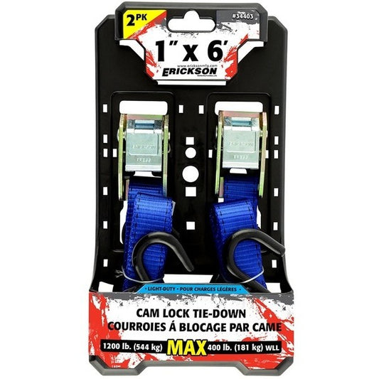 CAM BUCKLE TIE DOWN 1"x6', 1200 lbs - 2 pk